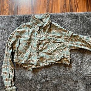 Plaid Crop Top - Blue and Tan